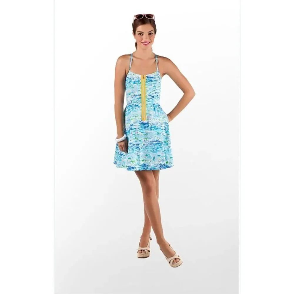 Lilly Pulitzer Alexi resort white high tide Toile print front zipper dress 4